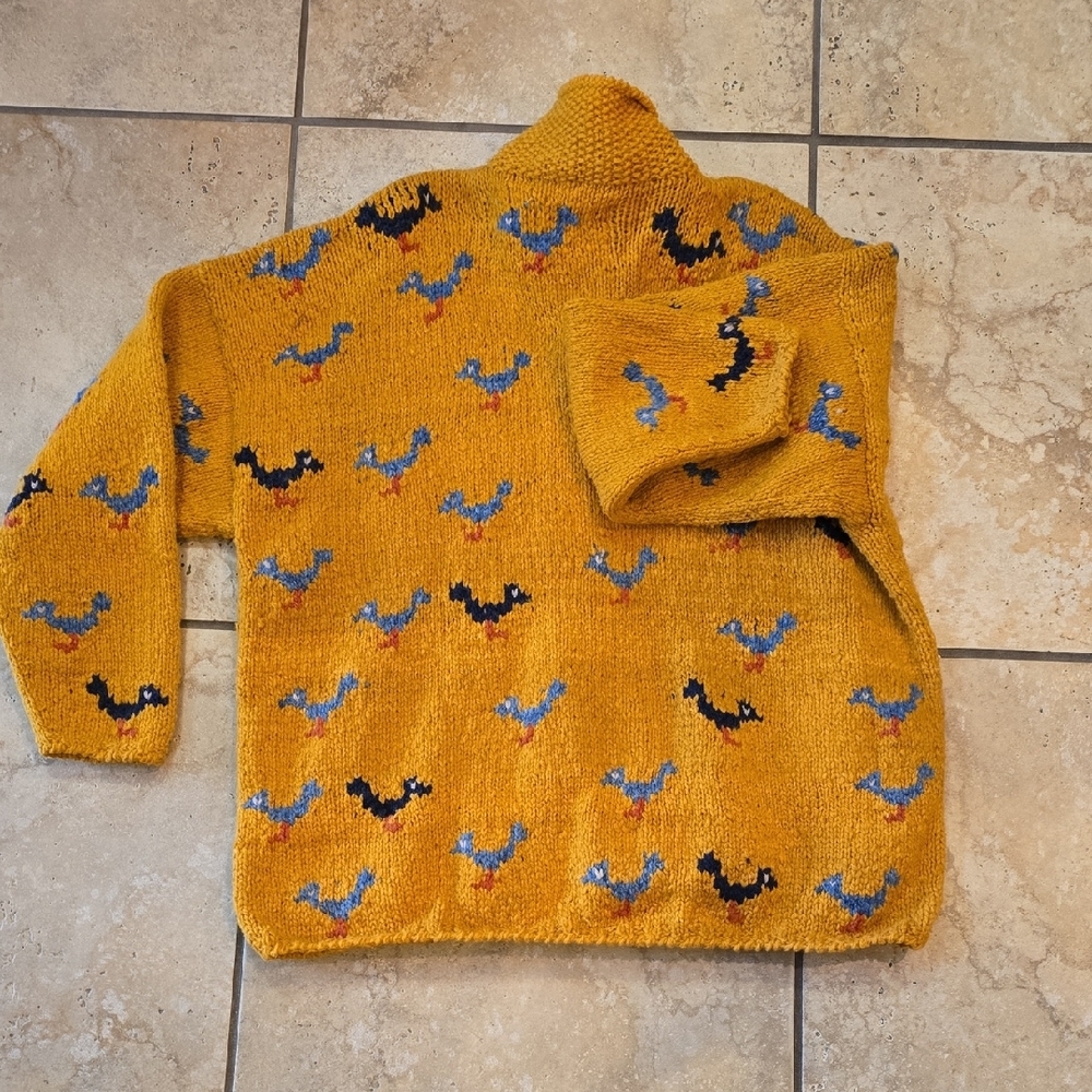 Mustard Yellow Cardigan with Bird Pattern - Picture 6 of 6